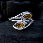 Citrine Toi et Moi Russian Silver Yellow Gemstones Slim Glamorous Ring Jewelry