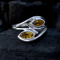 Citrine Toi et Moi Russian Silver Yellow Gemstones Slim Glamorous Ring Jewelry