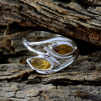 Citrine Toi et Moi Russian Silver Yellow Gemstones Slim Glamorous Ring Jewelry