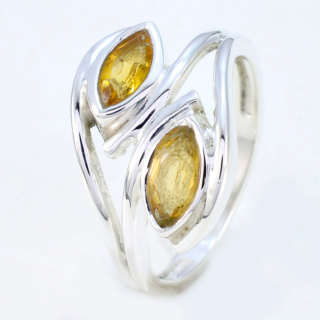 Citrine Toi et Moi Russian Silver Yellow Gemstones Slim Glamorous Ring Jewelry