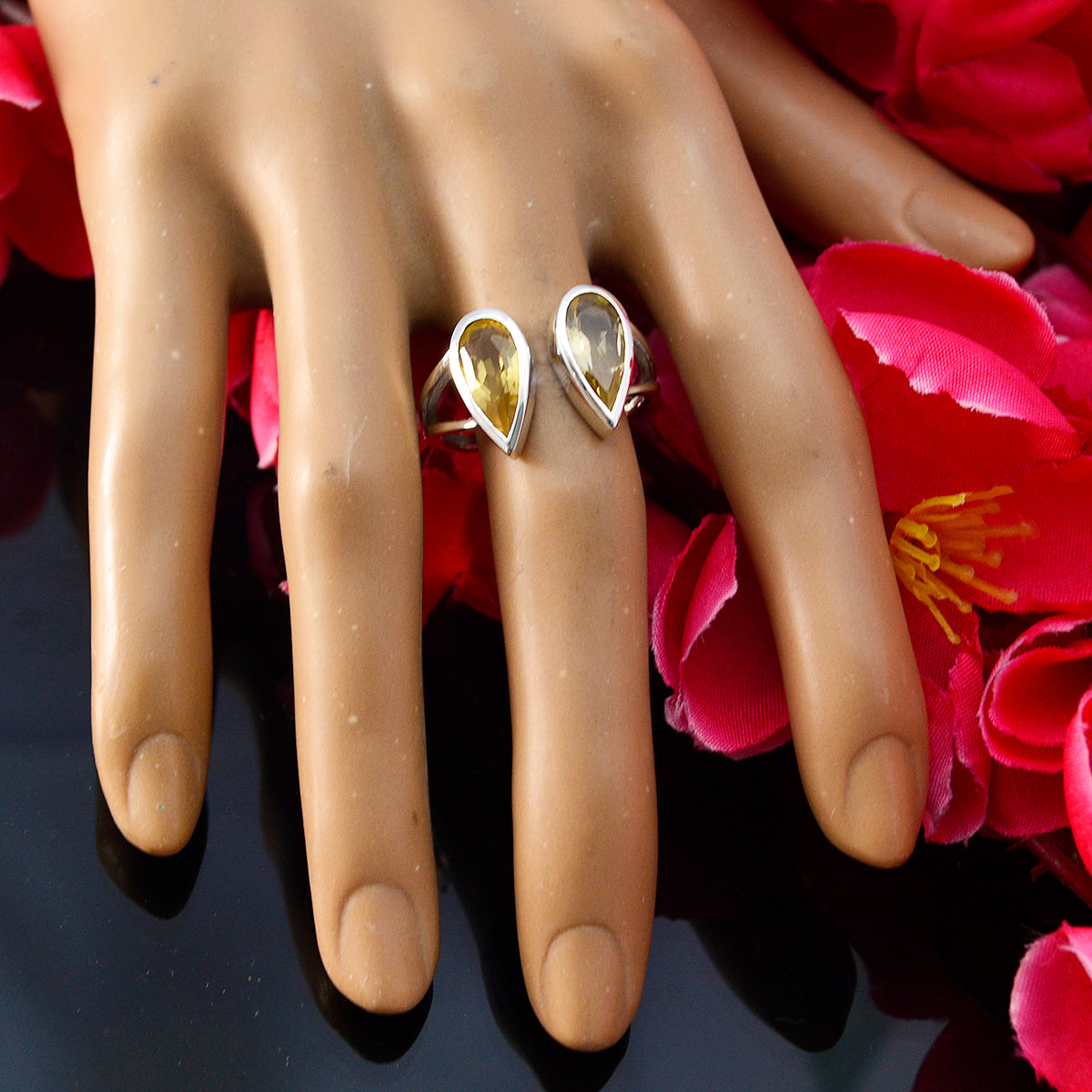 Citrine Toi et Moi Indian 925 Silver Yellow Gemstones Classic Romantic Ring Jewellery