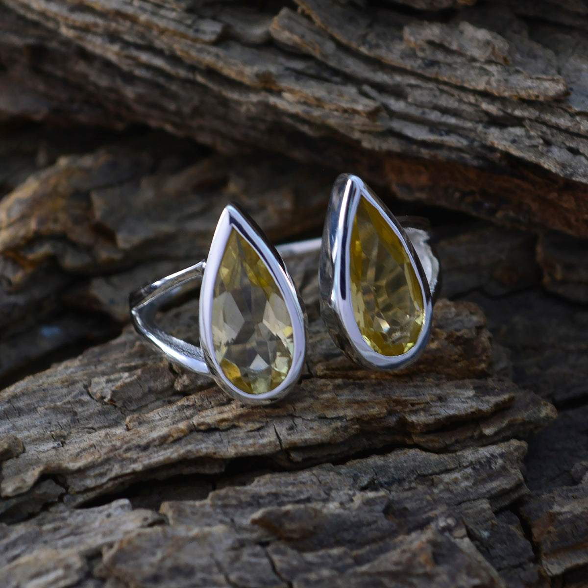 Citrine Toi et Moi Indian 925 Silver Yellow Gemstones Classic Romantic Ring Jewellery