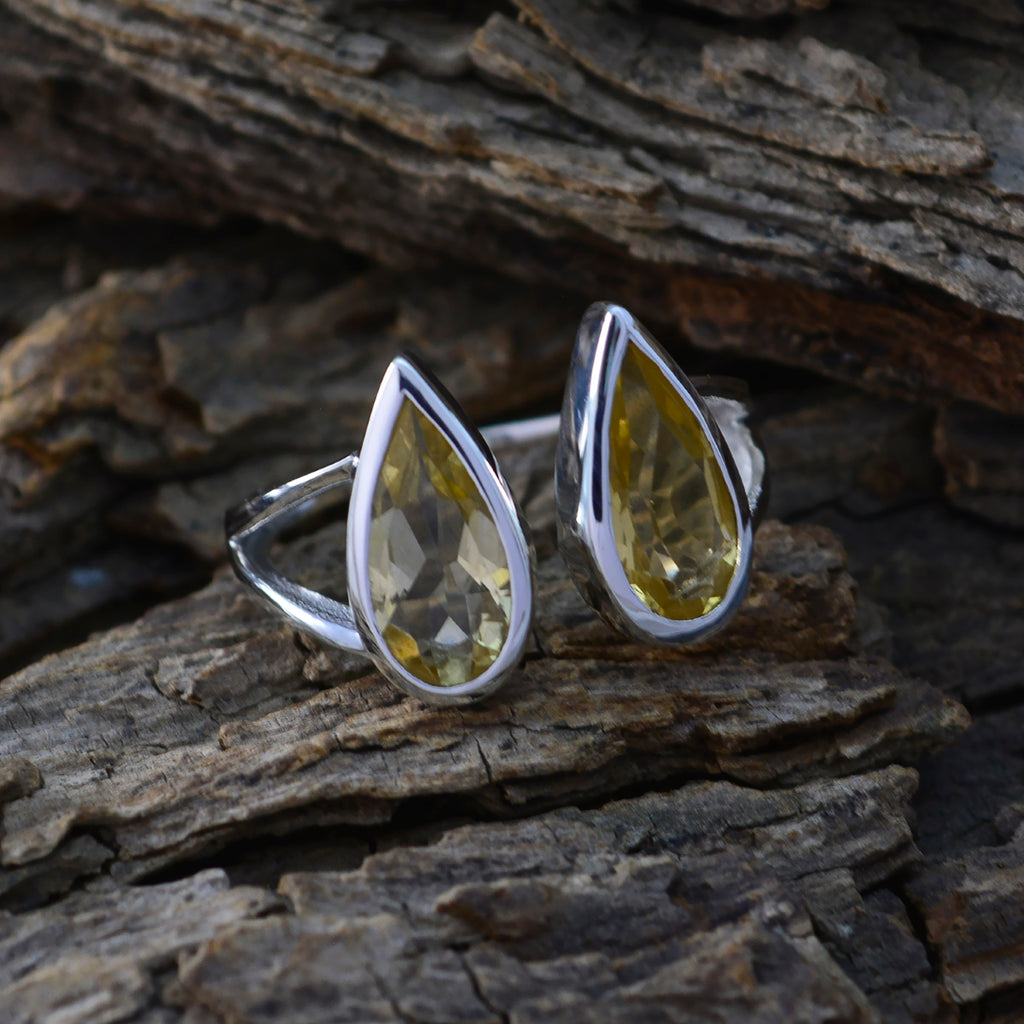 Citrine Toi et Moi Indian 925 Silver Yellow Gemstones Classic Romantic Ring Jewellery