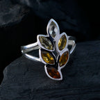 Citrine Hexa German Sterling Silver Yellow Gemstones Slim Cultural Ring Jewelry