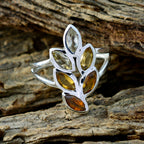 Citrine Hexa German Sterling Silver Yellow Gemstones Slim Cultural Ring Jewelry