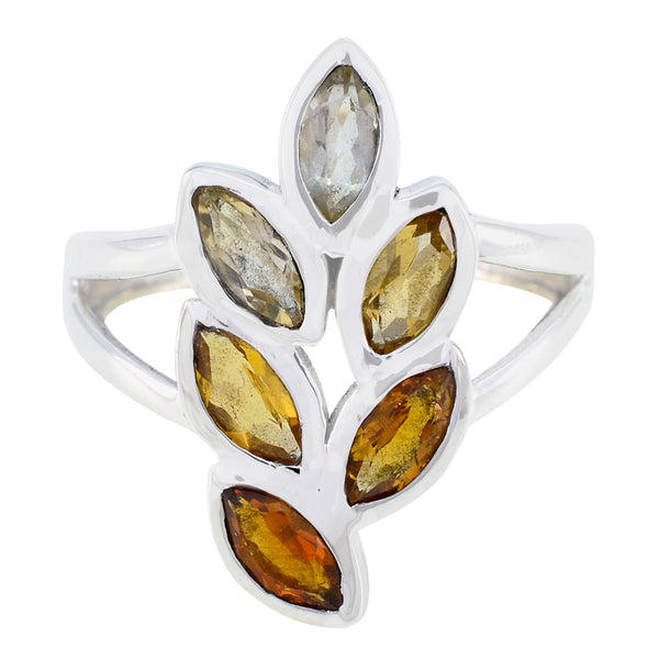 Citrine Hexa German Sterling Silver Yellow Gemstones Slim Cultural Ring Jewelry