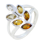 Citrine Hexa German Sterling Silver Yellow Gemstones Slim Cultural Ring Jewelry