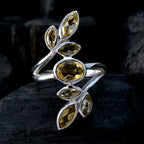 Citrine Hepta African 92.5 Silver Yellow Gemstone Mid weight Leafy Ring Jewelry