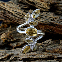 Citrine Hepta African 92.5 Silver Yellow Gemstone Mid weight Leafy Ring Jewelry