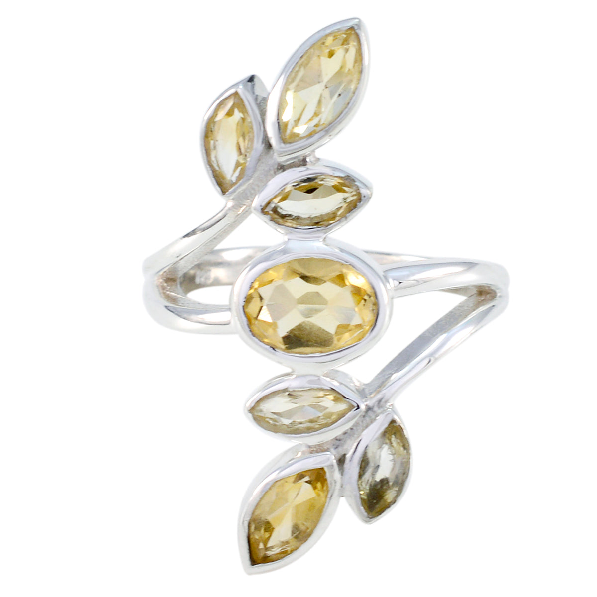 Citrine Hepta African 92.5 Silver Yellow Gemstone Mid weight Leafy Ring Jewelry