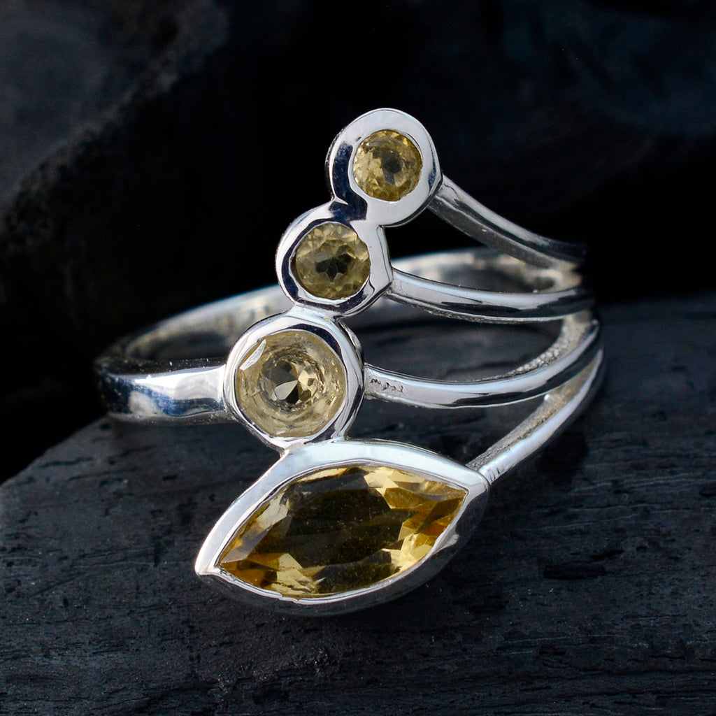 Citrine quarter Russian Sterling Silver Yellow Gems Slim Feminine Ring Jewelry