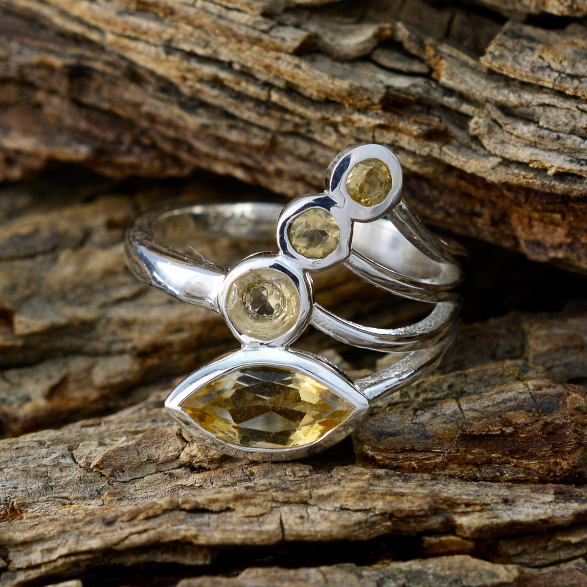 Citrine quarter Russian Sterling Silver Yellow Gems Slim Feminine Ring Jewelry