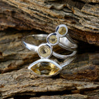 Citrine quarter Russian Sterling Silver Yellow Gems Slim Feminine Ring Jewelry