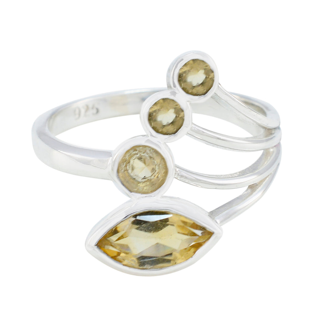 Citrine quarter Russian Sterling Silver Yellow Gems Slim Feminine Ring Jewelry