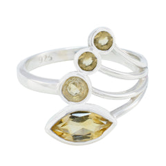 Citrine quarter Russian Sterling Silver Yellow Gems Slim Feminine Ring Jewelry