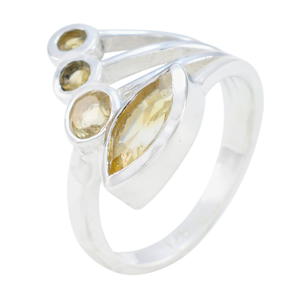 Citrine quarter Russian Sterling Silver Yellow Gems Slim Feminine Ring Jewelry