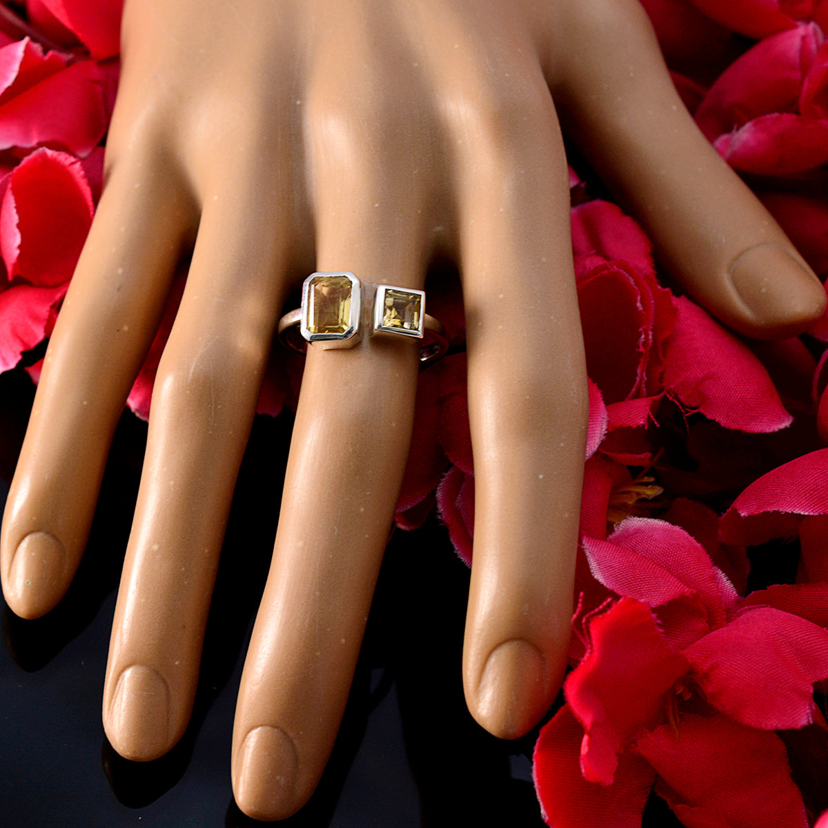 Citrine Toi et Moi American 925 Silver Yellow Gemstones Whisper thin Trendy Ring Jewelry