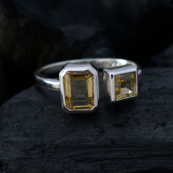 Citrine Toi et Moi American 925 Silver Yellow Gemstones Whisper thin Trendy Ring Jewelry