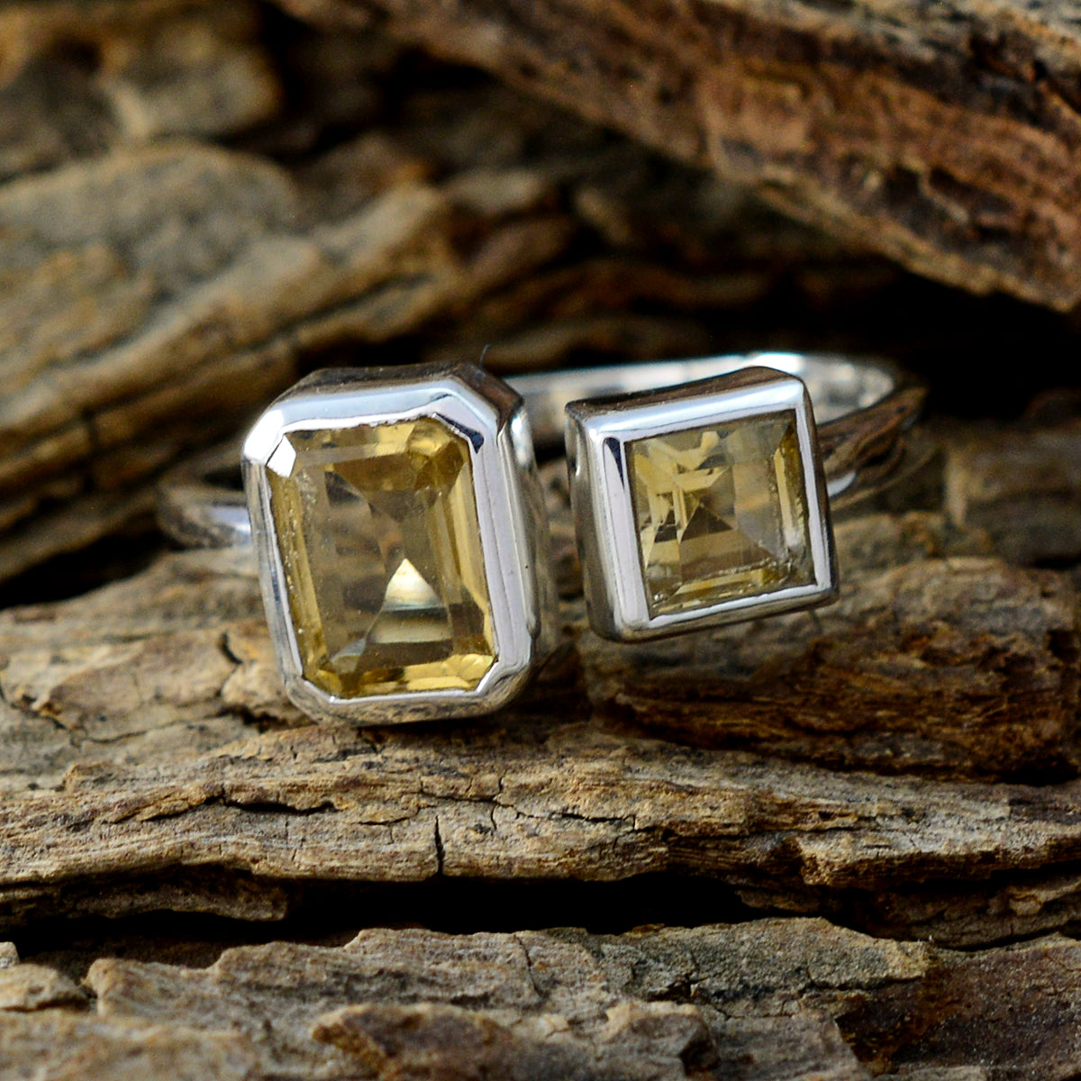 Citrine Toi et Moi American 925 Silver Yellow Gemstones Whisper thin Trendy Ring Jewelry