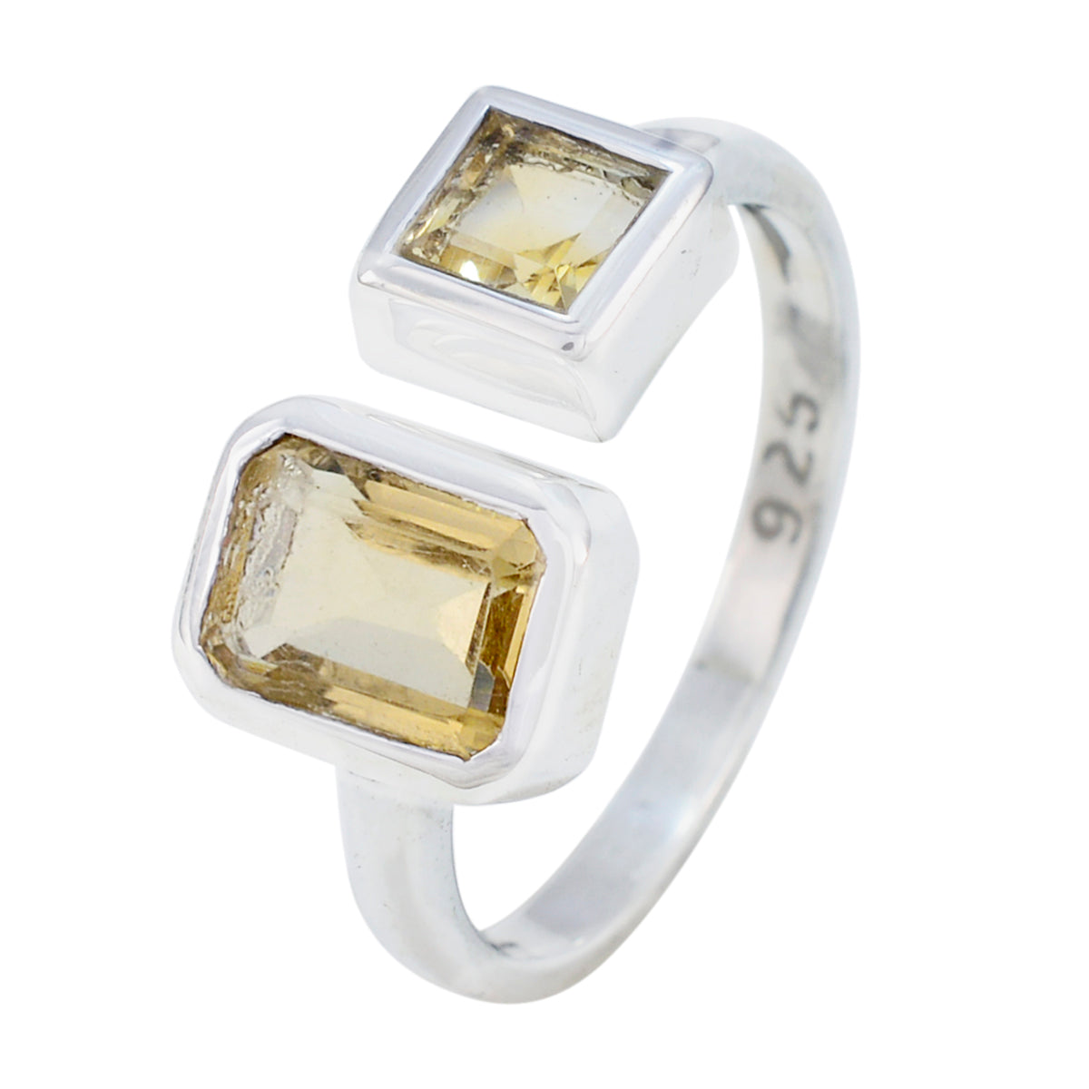 Citrine Toi et Moi American 925 Silver Yellow Gemstones Whisper thin Trendy Ring Jewelry