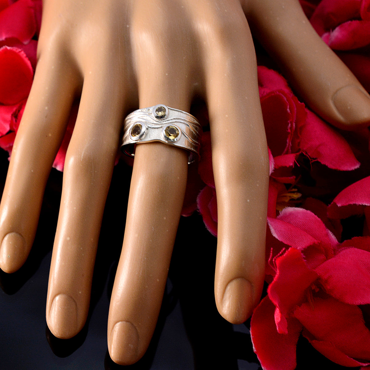 Citrine Trilogy French 92.5 Silver Yellow Gems Slim Boho Ring Jewellery