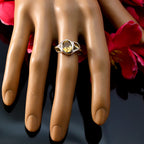 Citrine Trilogy Russian Silver Yellow Gemstone Slim Feminine Ring Jewelry