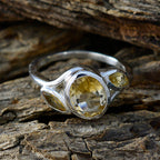 Citrine Trilogy Russian Silver Yellow Gemstone Slim Feminine Ring Jewelry