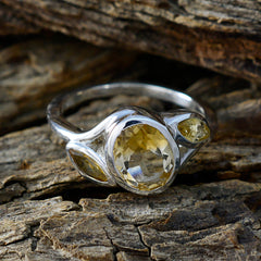 Citrine Trilogy Russian Silver Yellow Gemstone Slim Feminine Ring Jewelry