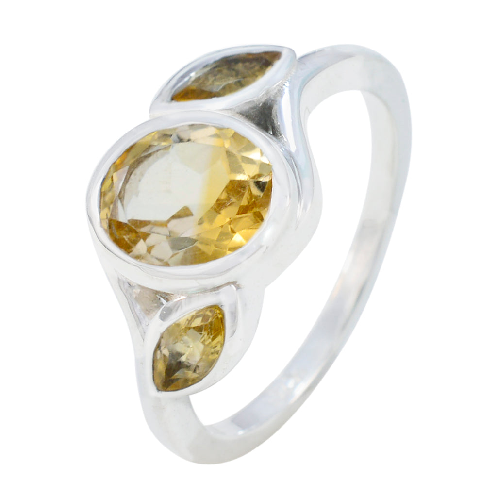 Citrine Trilogy Russian Silver Yellow Gemstone Slim Feminine Ring Jewelry
