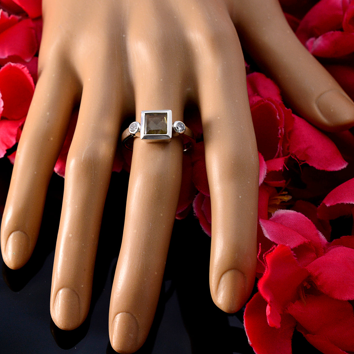 Citrine Trilogy Indian Sterling Silver Yellow Gemstone Featherlight Graceful Ring Jewelry