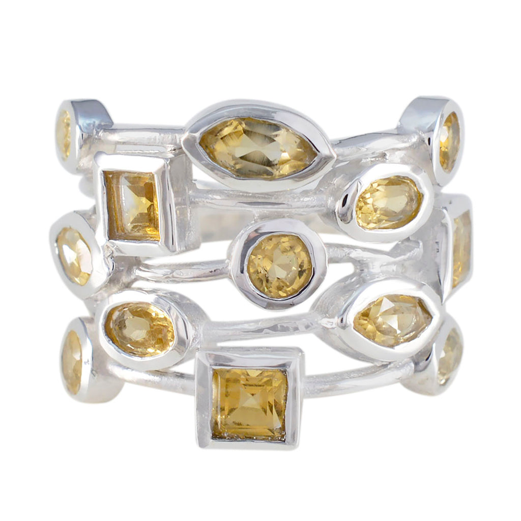 Citrine multiple French 925 Silver Yellow Gemstone Eye catching Abstract Ring Jewelry