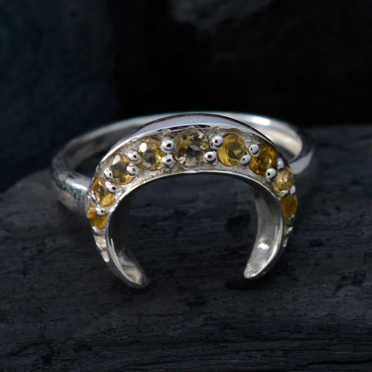 Citrine multiple Japanese 925 Sterling Silver Yellow Gemstones Whisper thin Boho Ring Jewellery