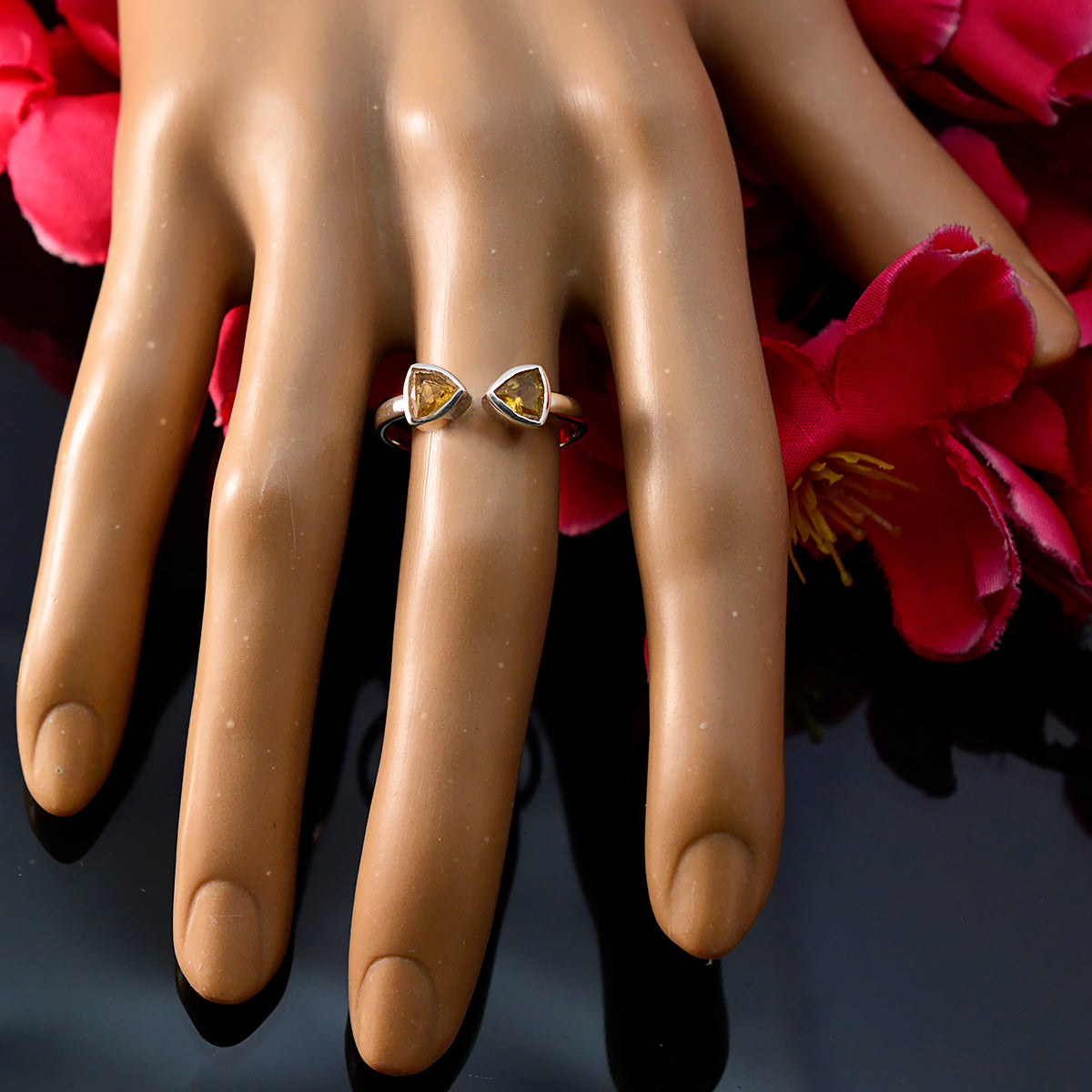 Citrine Toi et Moi American Sterling Silver Yellow Gemstones Dainty Glamorous Ring Jewellery