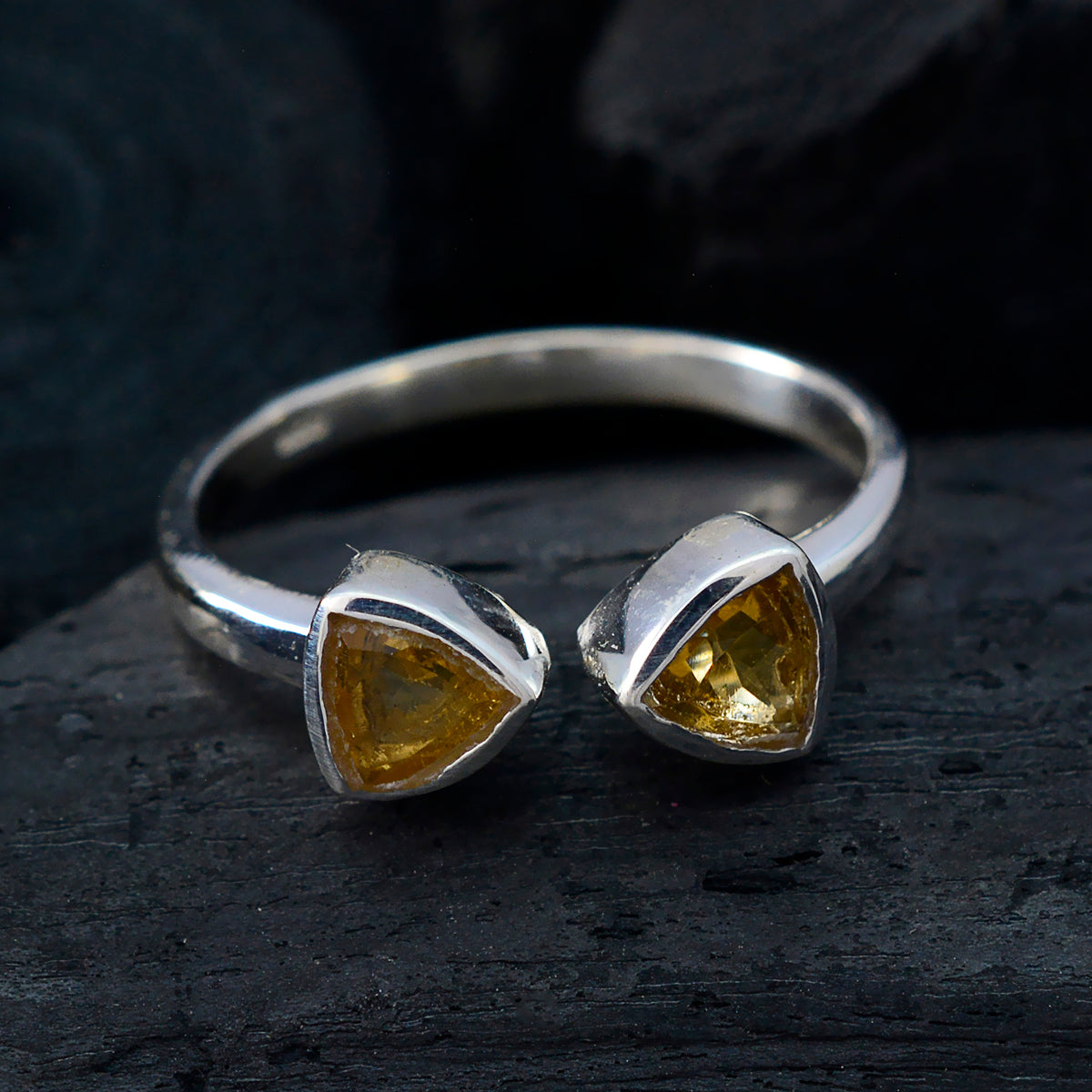 Citrine Toi et Moi American Sterling Silver Yellow Gemstones Dainty Glamorous Ring Jewellery