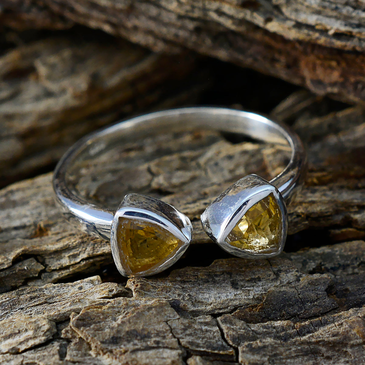 Citrine Toi et Moi American Sterling Silver Yellow Gemstones Dainty Glamorous Ring Jewellery