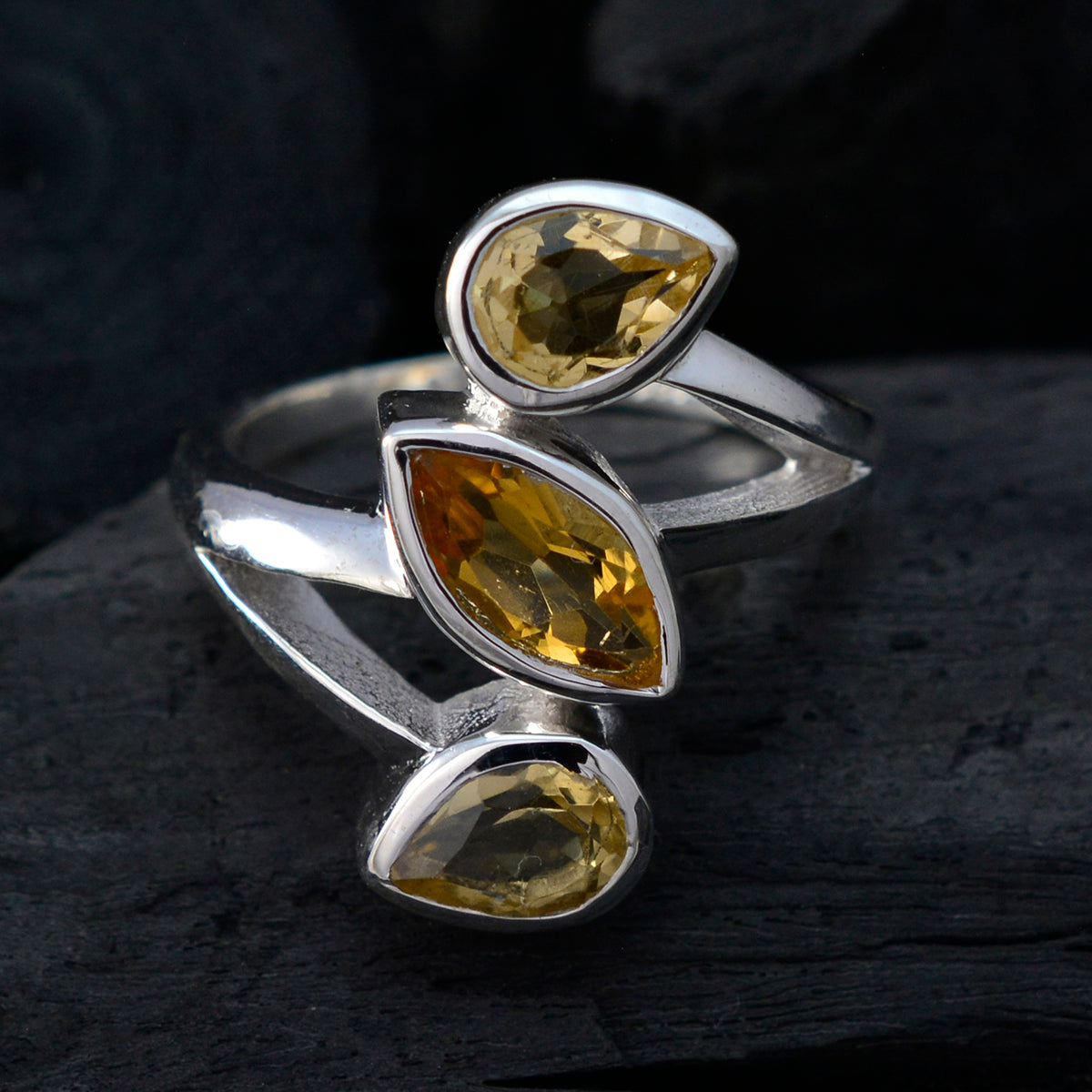 Citrine Trilogy African Silver Yellow Gems Mid weight Signet Ring Jewellery
