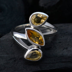 Citrine Trilogy African Silver Yellow Gems Mid weight Signet Ring Jewellery