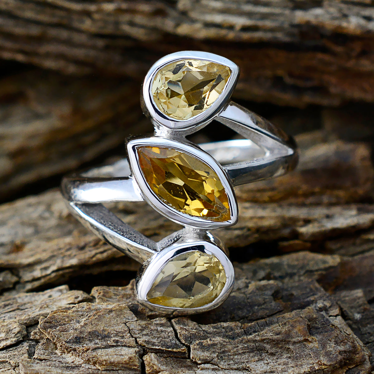 Citrine Trilogy African Silver Yellow Gems Mid weight Signet Ring Jewellery