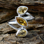 Citrine Trilogy African Silver Yellow Gems Mid weight Signet Ring Jewellery