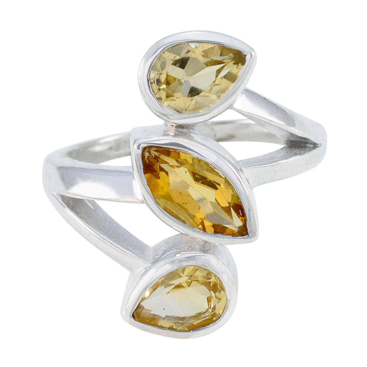 Citrine Trilogy African Silver Yellow Gems Mid weight Signet Ring Jewellery