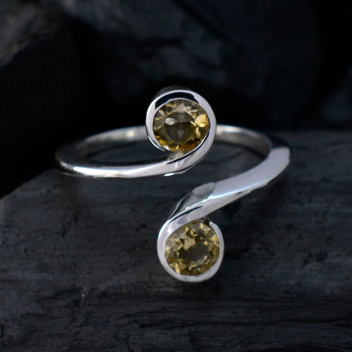 Citrine Toi et Moi Russian 92.5 Silver Yellow Gemstones Featherlight Glamorous Ring Jewellery