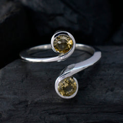 Citrine Toi et Moi Russian 92.5 Silver Yellow Gemstones Featherlight Glamorous Ring Jewellery