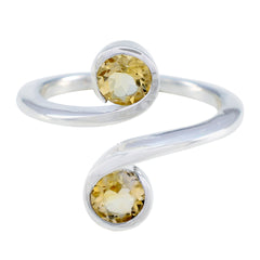 Citrine Toi et Moi Russian 92.5 Silver Yellow Gemstones Featherlight Glamorous Ring Jewellery