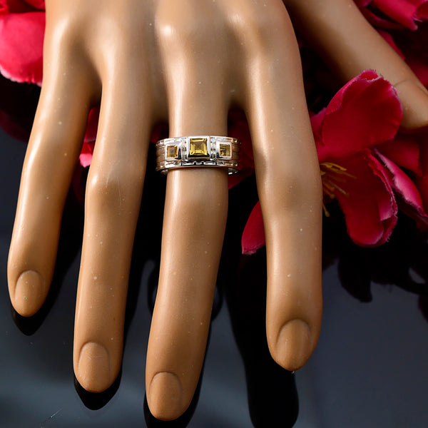 Citrine Trilogy French Sterling Silver Yellow Gemstones Eye catching Boho Band Jewelry