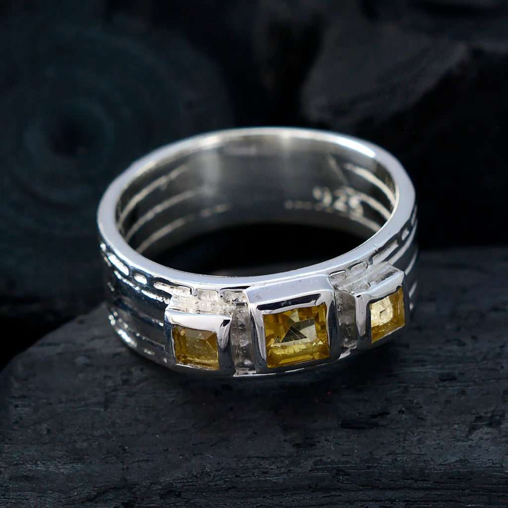 Citrine Trilogy French Sterling Silver Yellow Gemstones Eye catching Boho Band Jewelry