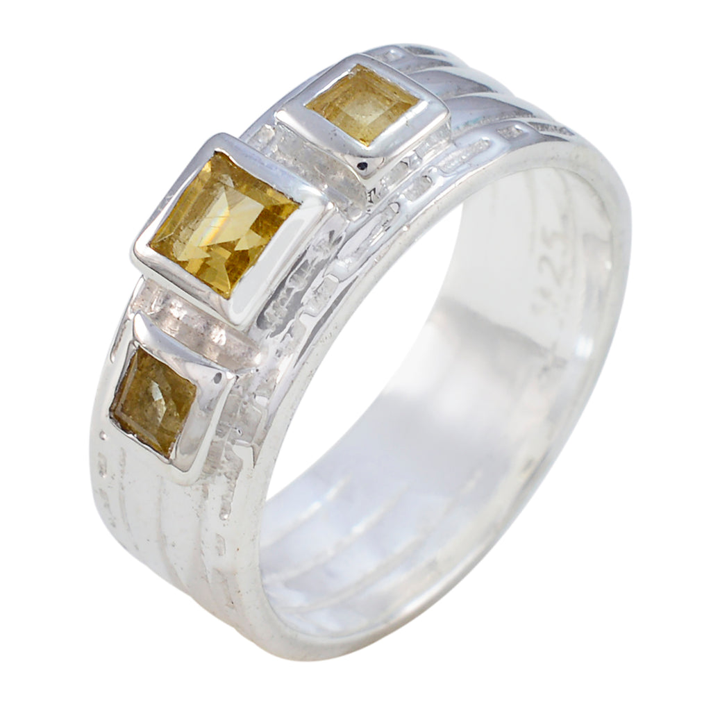 Citrine Trilogy French Sterling Silver Yellow Gemstones Eye catching Boho Band Jewelry