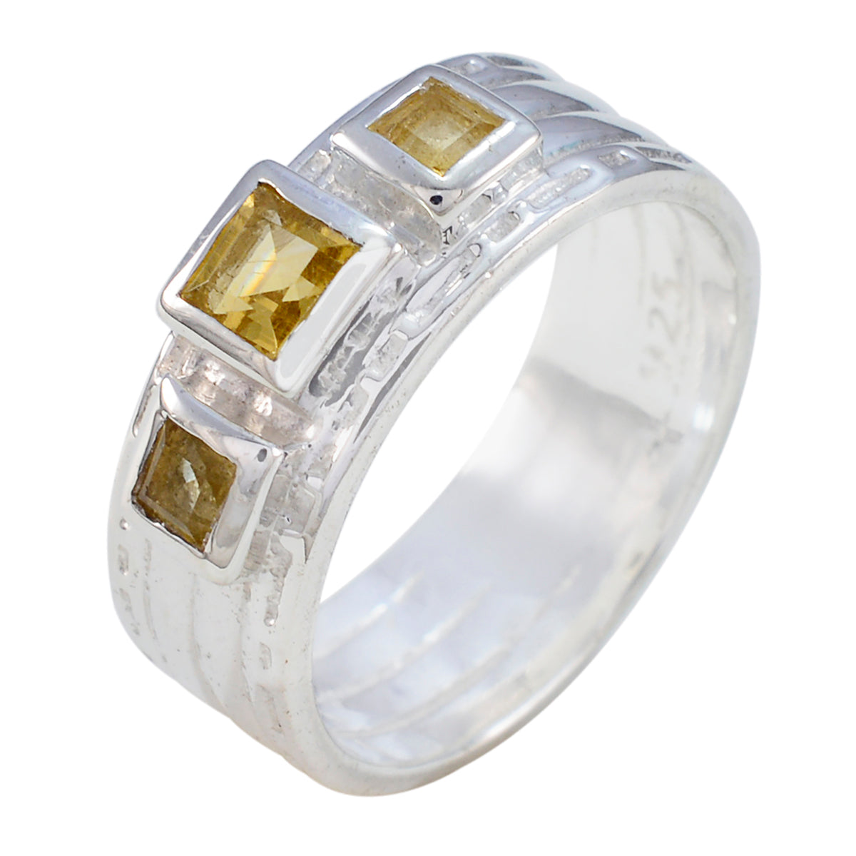 Citrine Trilogy French Sterling Silver Yellow Gemstones Eye catching Boho Band Jewelry