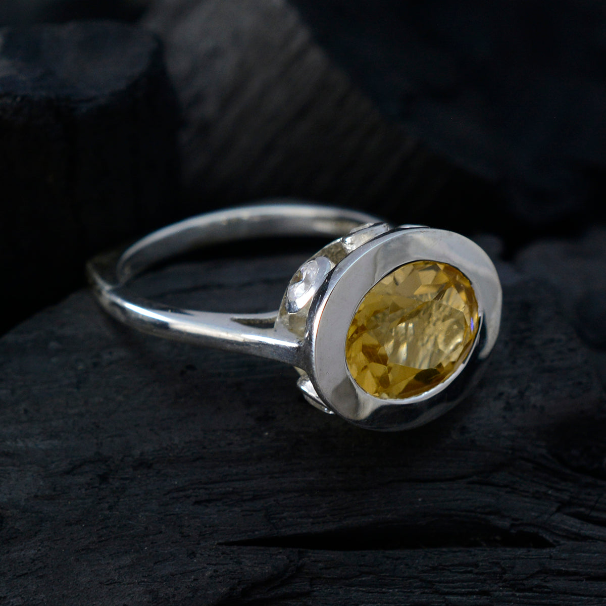 Citrine Halo Egyptian 925 Silver Yellow Gemstone Eye catching Contemporary Ring Jewellery