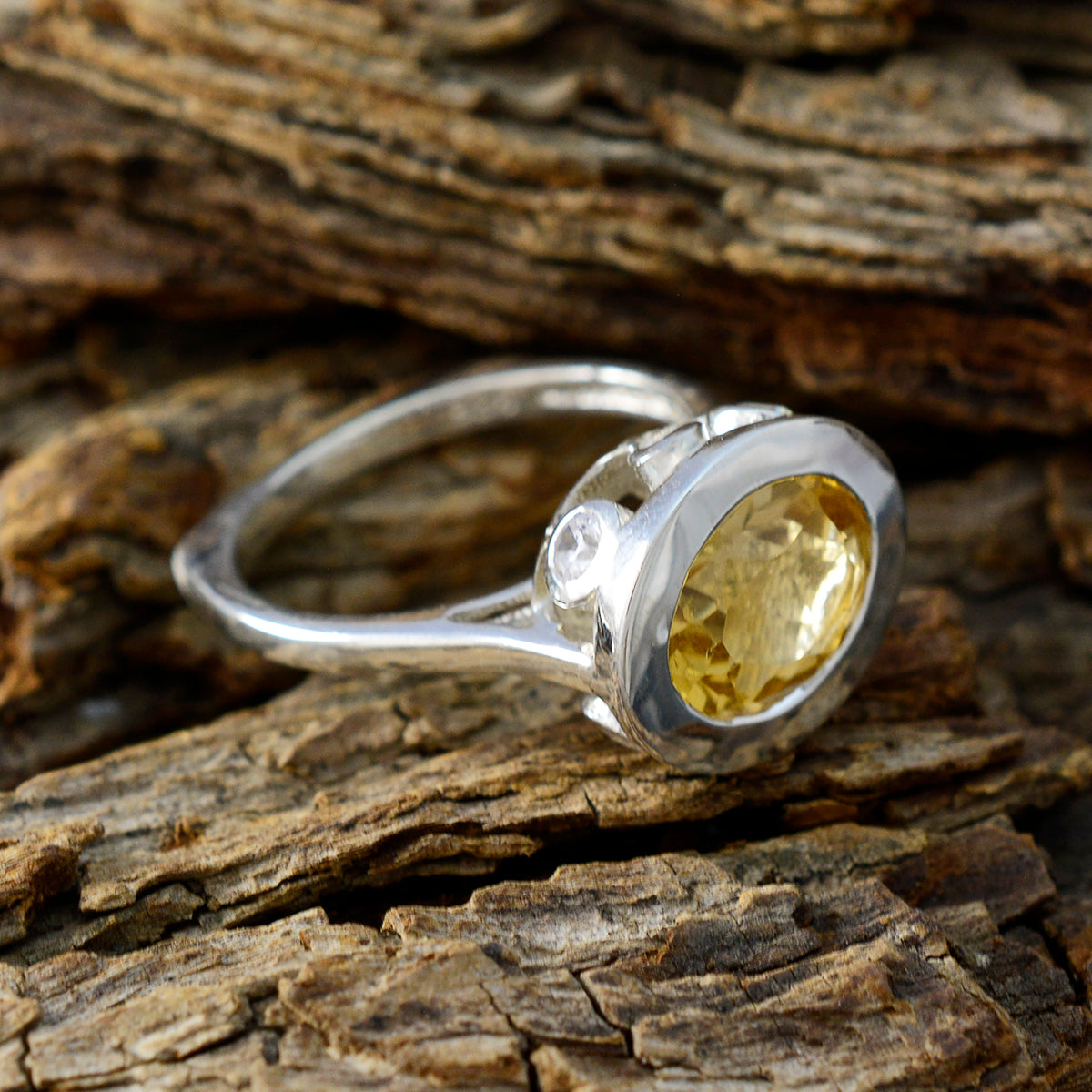 Citrine Halo Egyptian 925 Silver Yellow Gemstone Eye catching Contemporary Ring Jewellery