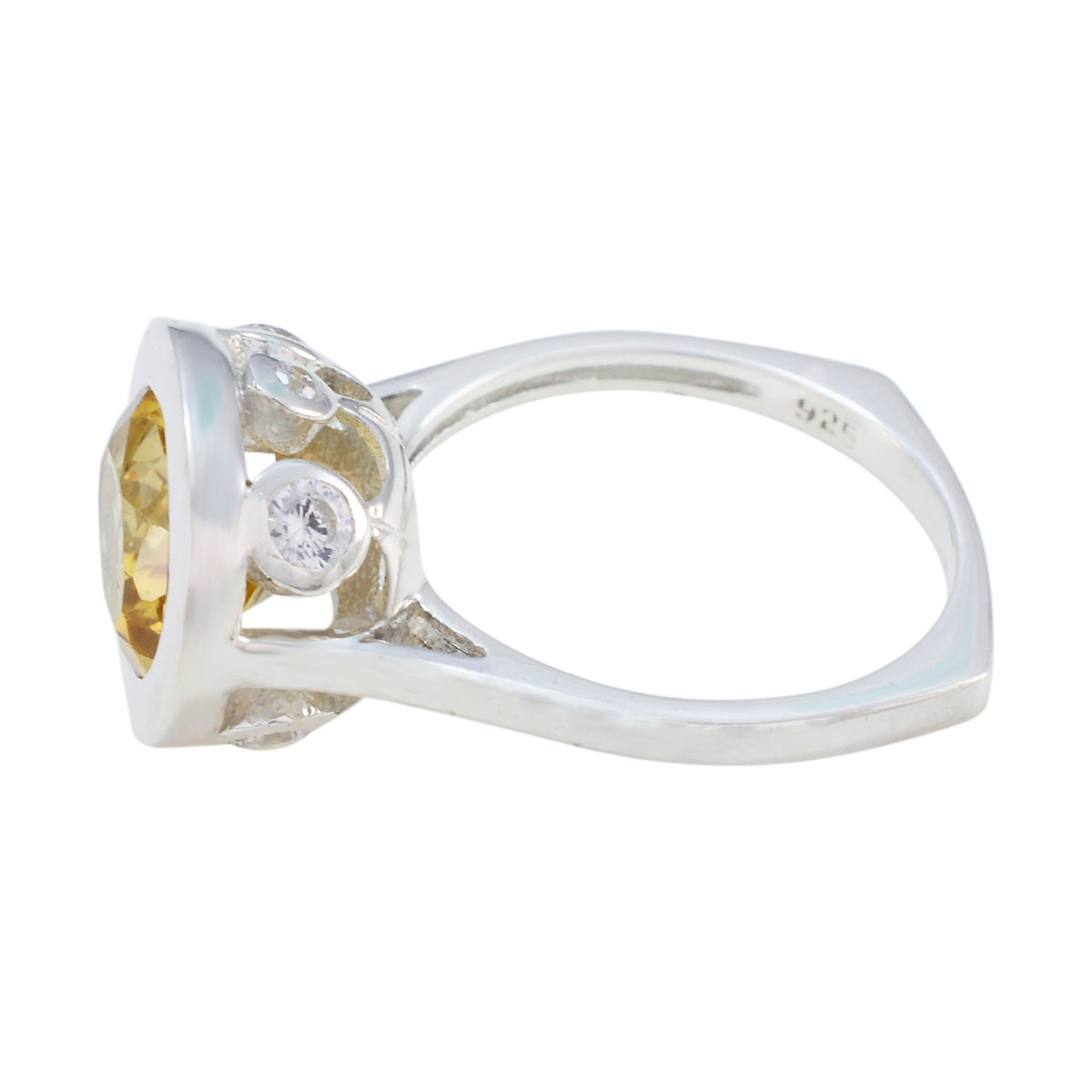 Citrine Halo Egyptian 925 Silver Yellow Gemstone Eye catching Contemporary Ring Jewellery